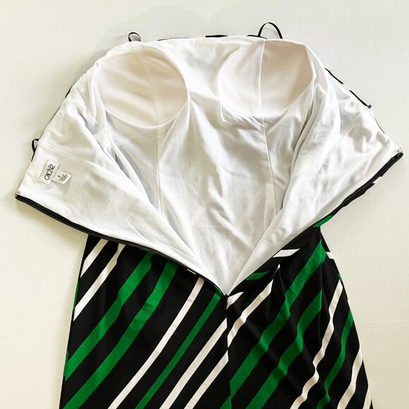 Cache Strapless Sleeveless Sheath Dress | Striped Black Green White | Size 4 - Picture 4 of 9